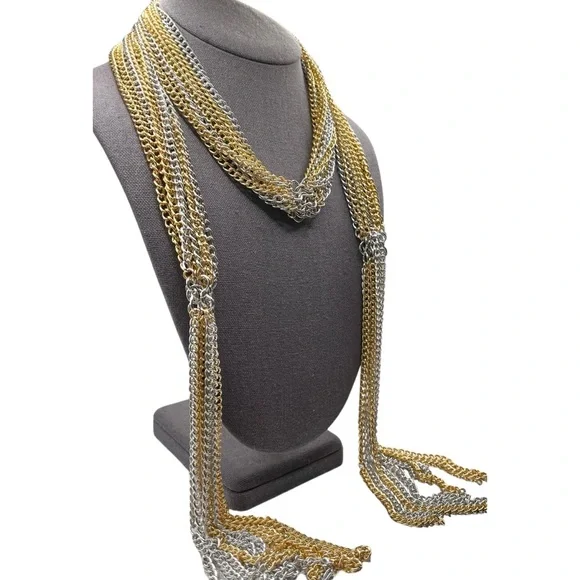 ❤️ Silver x Gold Chain Mail Scarf Necklace - Picture 4 of 6